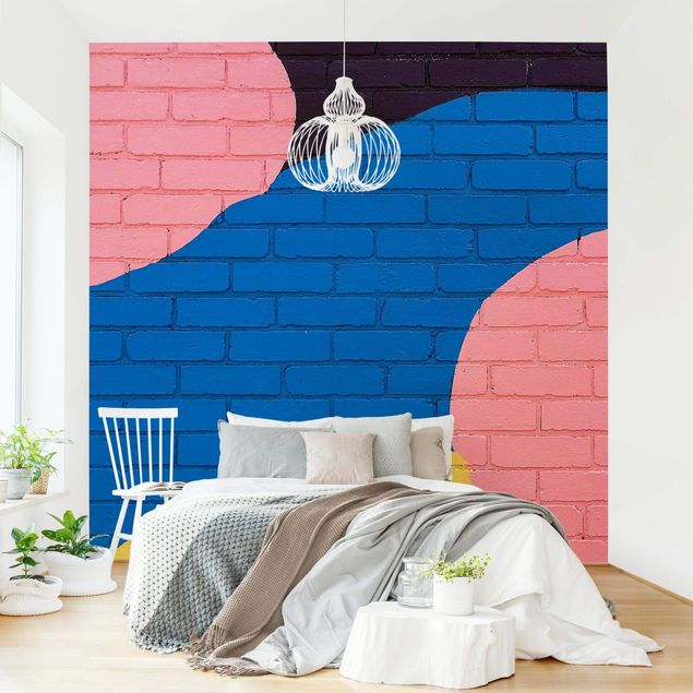 Wallpaper - Colourful Brick Wall In Blue And Pink