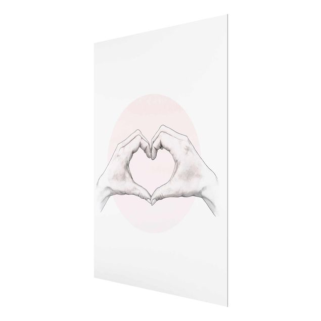 Glass print - Illustration Heart Hands Circle Pink White