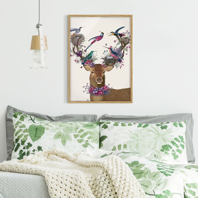 Framed poster - Stag With Pigeons