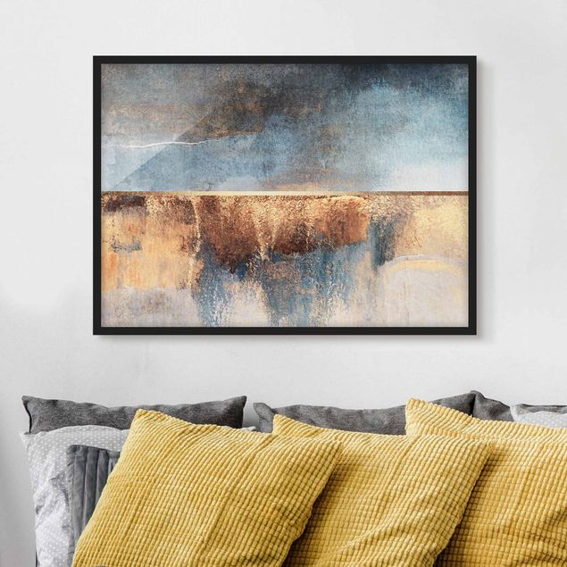 Framed poster - Abstract Lakeshore In Gold