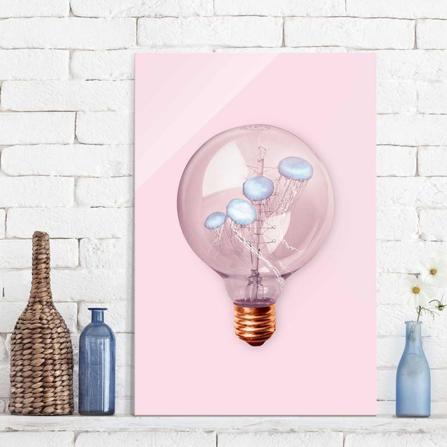 Glas Magnettafel Light Bulb With Jellyfish