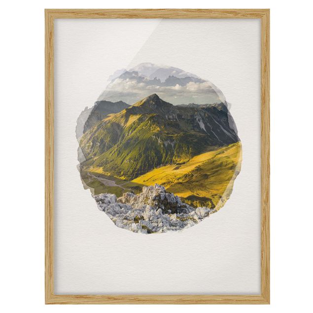 Framed poster - WaterColours - Mountains And Valley Of The Lechtal Alps In Tirol