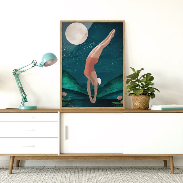 Framed poster - Illustration Bather Woman Moon Painting