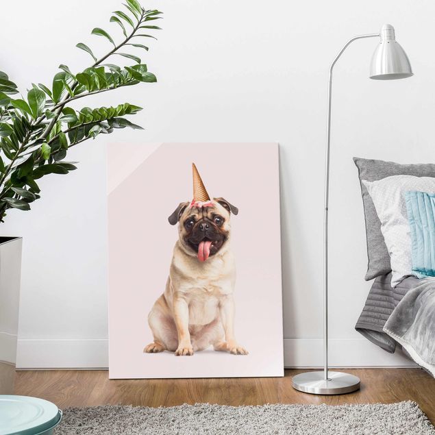 Glass print - Mops With Ice Cream Cone