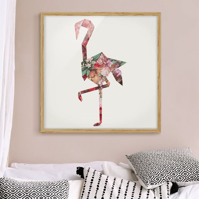 Framed poster - Origami Flamingo