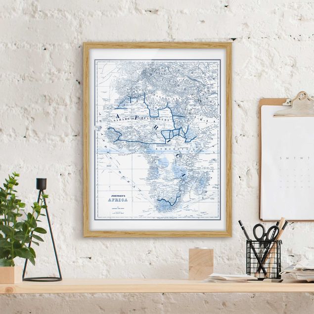 Framed poster - Map In Blue Tones - Africa
