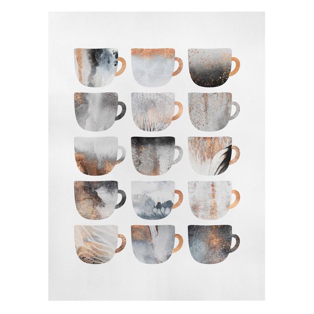 Canvas print - Grey Coffee Mugs With Gold