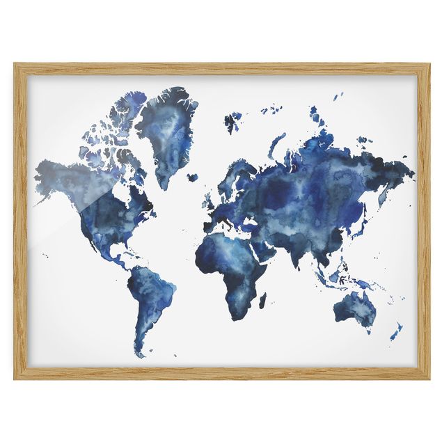 Framed poster - Water World Map Light