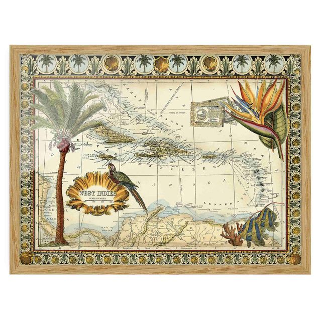 Framed poster - Vintage Tropical Map West Indies