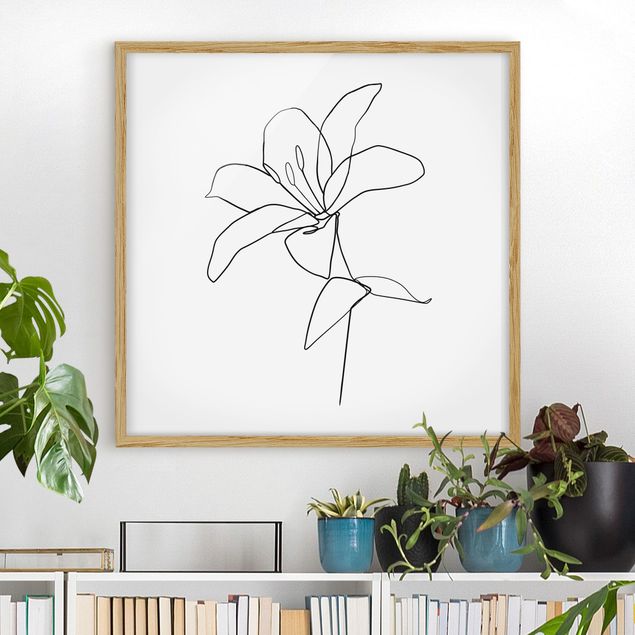Framed poster - Line Art Flower Black White