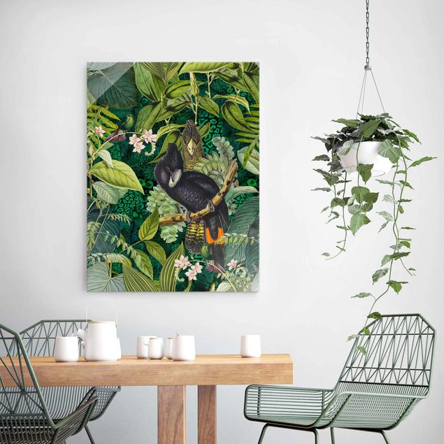 Glass print - Colourful Collage - Cockatoos In The Jungle