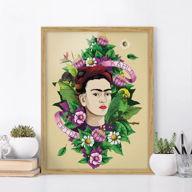 Framed poster - Frida Kahlo - Frida, Monkey And Parrot