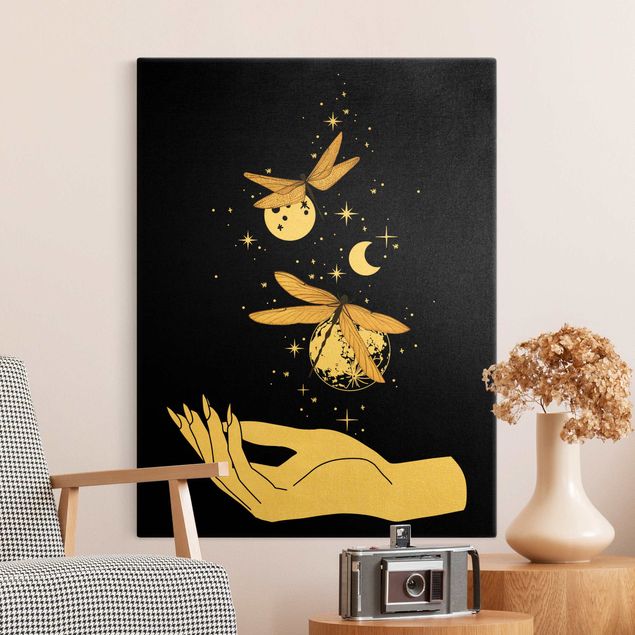 Canvas print gold - Magical Hand - Dragonfies And Planets