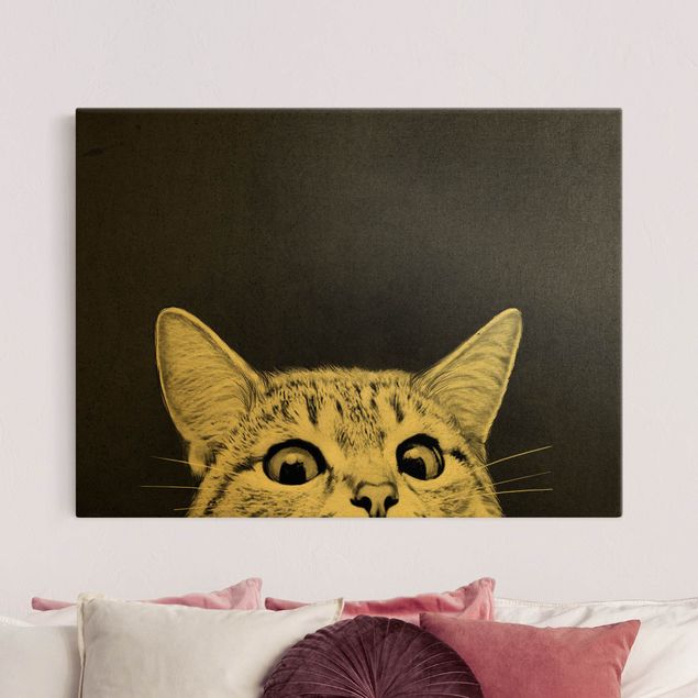 Canvas print gold - Illustration Cat Black And White Drawing
