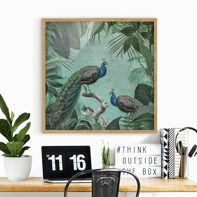 Framed poster - Shabby Chic Collage - Noble Peacock