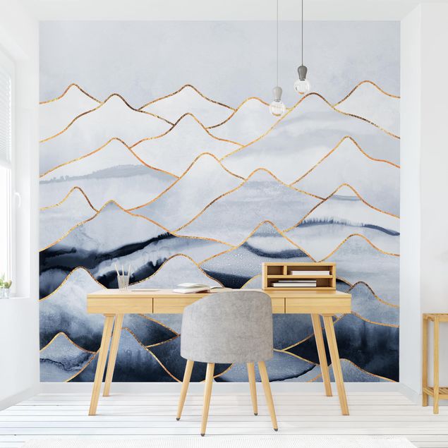 Wallpaper - Watercolour Mountains White Gold