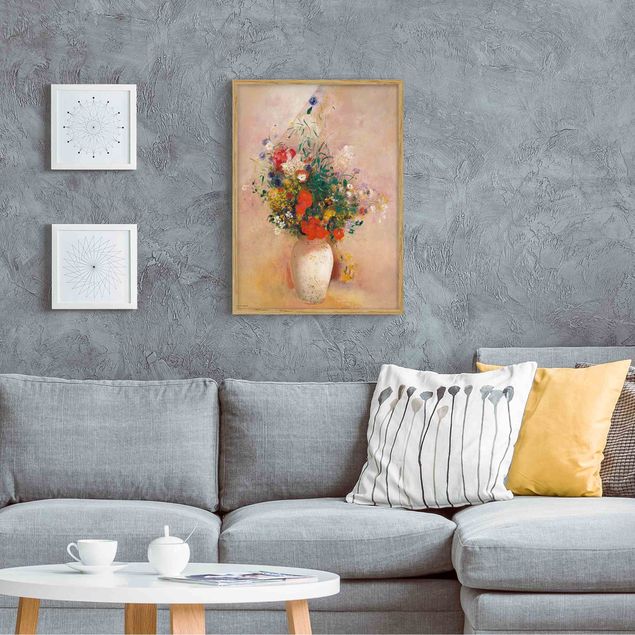 Framed poster - Odilon Redon - Vase With Flowers (Rose-Colored Background)