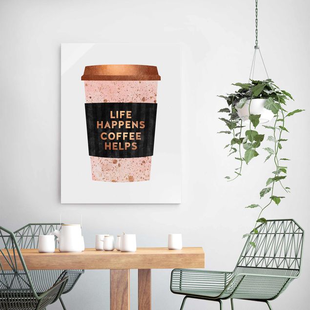 Glas Magnetboard Life Happens Coffee Helps Gold