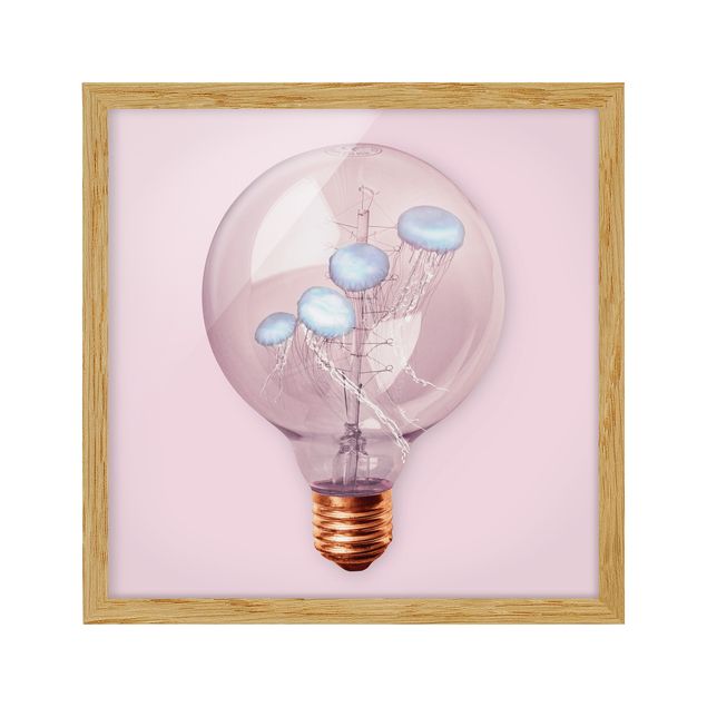 Framed poster - Light Bulb With Jellyfish