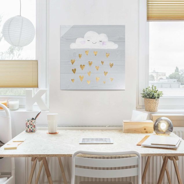 Glass print - Cloud With Golden Hearts