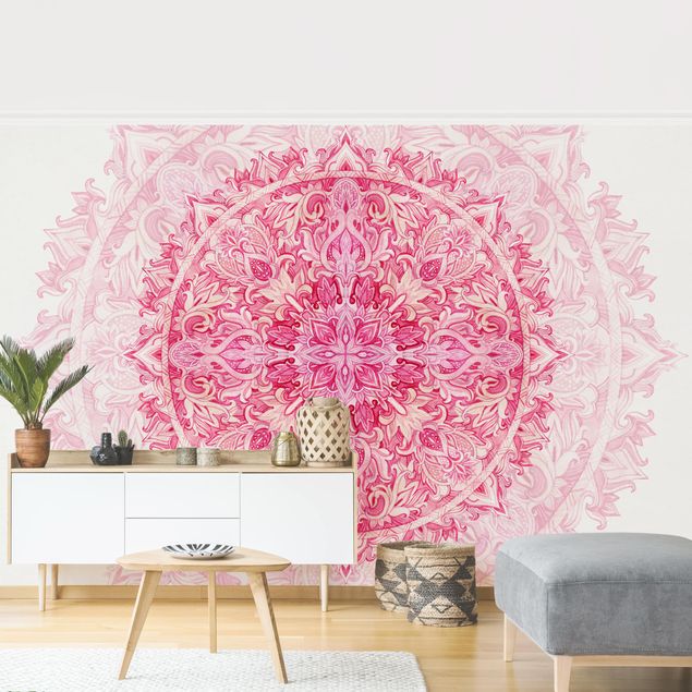 Wallpaper - Mandala Watercolour Ornament Pink