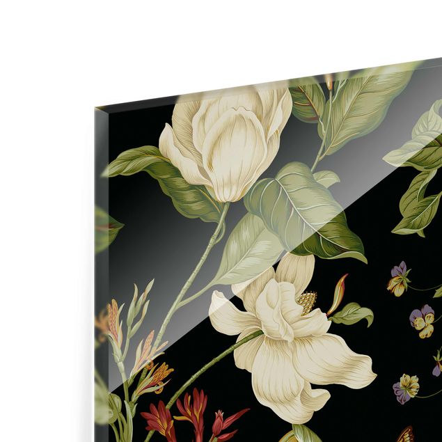 Glass print - Garden Flowers On Black II