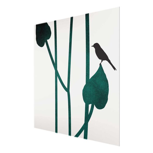 Glass print - Graphical Plant World - Bird On Leaf