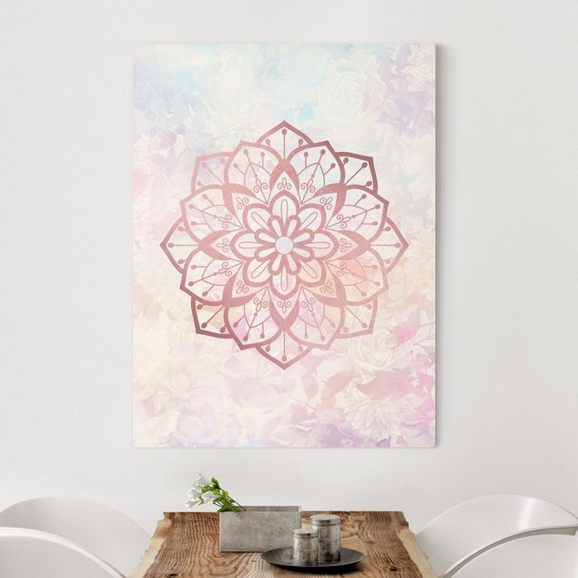 Print on canvas - Mandala Illustration Flower Rose Pastel