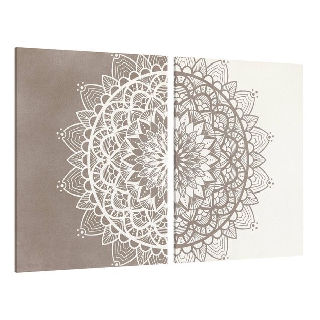 Print on canvas - Mandala Illustration Shabby Set Beige White