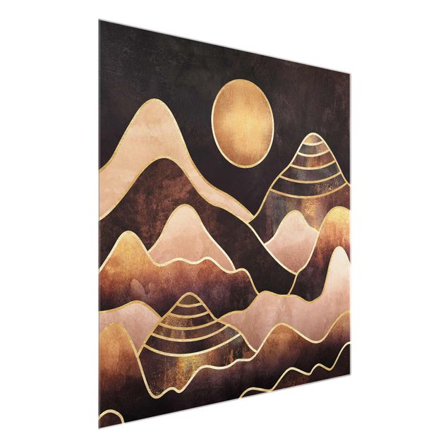 Glass print - Golden Sun Abstract Mountains