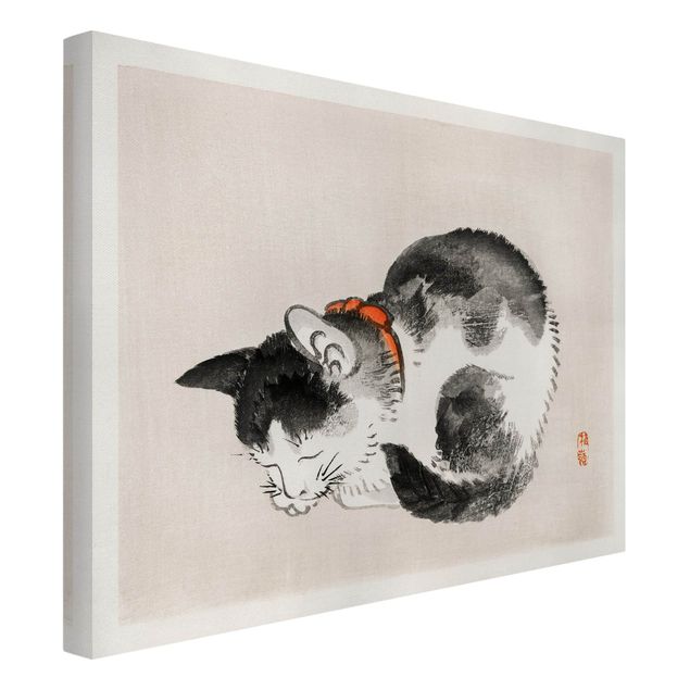 Print on canvas - Asian Vintage Drawing Sleeping Cat