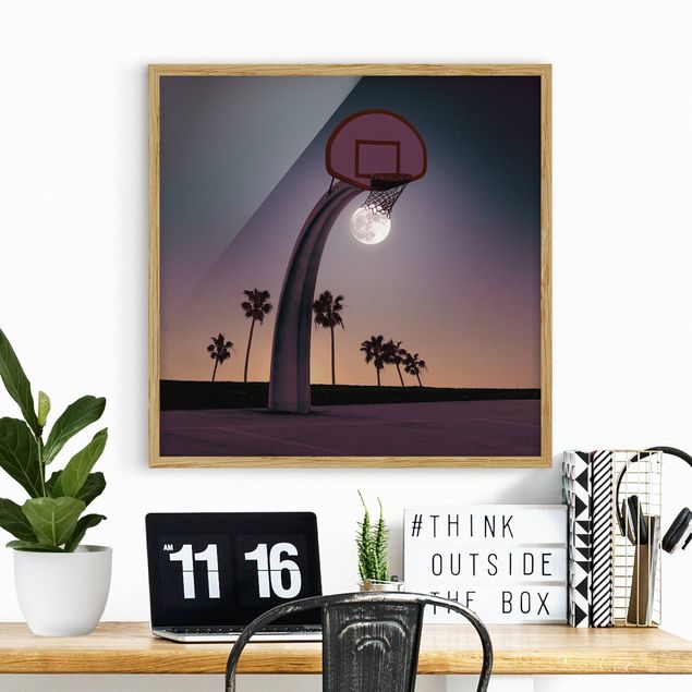 Framed poster - Basketball With Moon