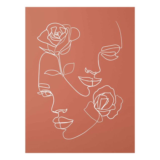 Glass print - Line Art Faces Women Roses Copper