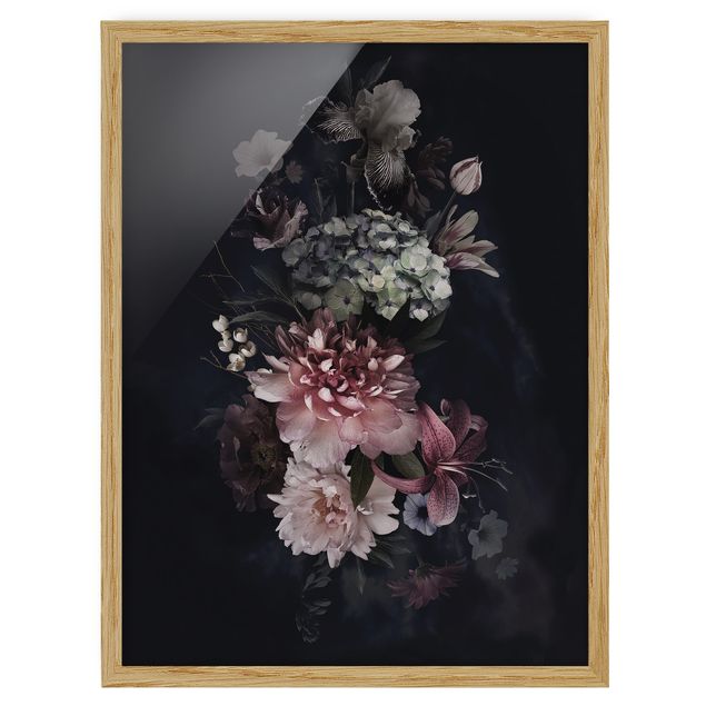 Framed poster - Flowers With Fog On Black