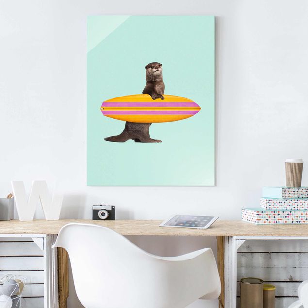 Magnettafel Glas Otter With Surfboard