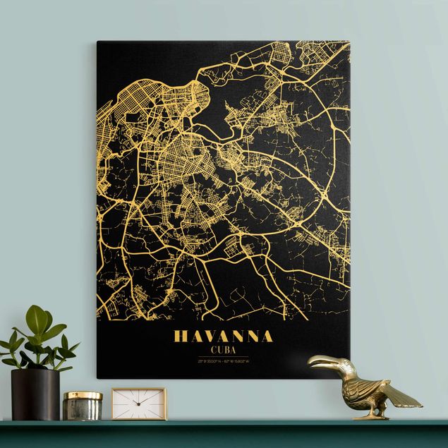 Canvas print gold - Havana City Map - Classic Black