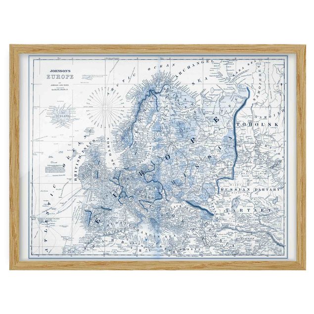 Framed poster - Map In Blue Tones - Europe