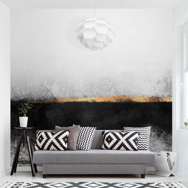 Wallpaper - Abstract Golden Horizon Black And White