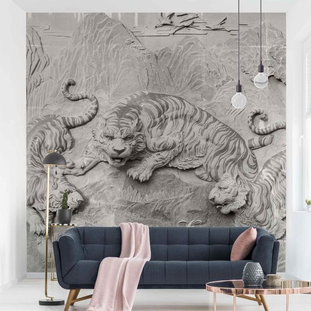 Wallpapers Chinoiserie Tiger In Stone Look