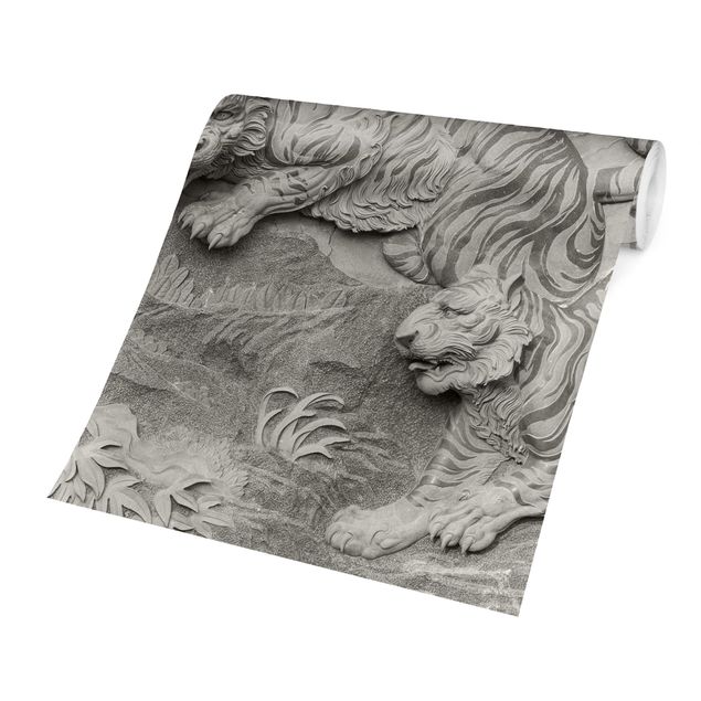 Walpaper - Chinoiserie Tiger In Stone Look