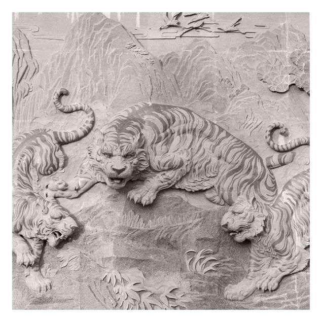 Walpaper - Chinoiserie Tiger In Stone Look