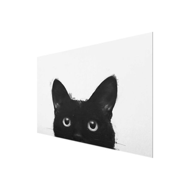 Glass print - Illustration Black Cat On White Painting