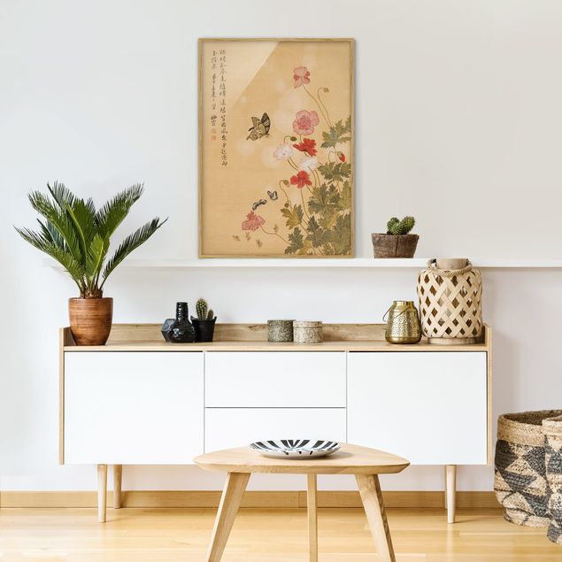 Framed poster - Yuanyu Ma - Poppy Flower And Butterfly