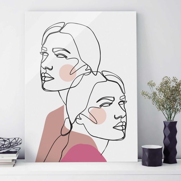 Glass print - Line Art Women Portrait Cheeks Pink