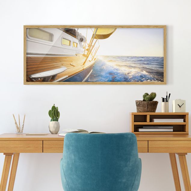 Framed poster - Sailboat On Blue Ocean In Sunshine