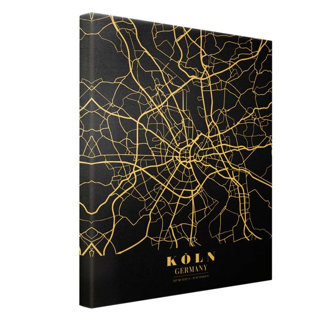 Canvas print gold - Cologne City Map - Classic Black