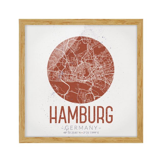 Framed poster - Hamburg City Map - Retro