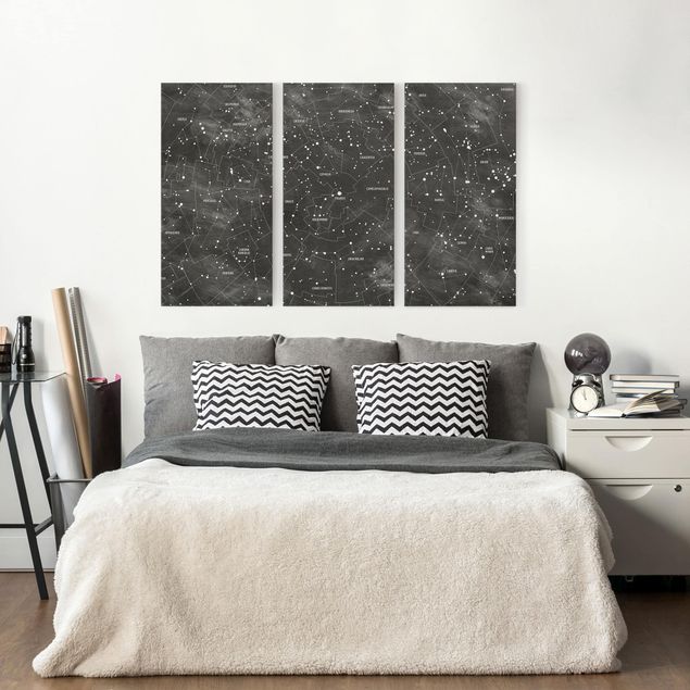 Print on canvas 3 parts - Map Of Constellations Blackboard Look