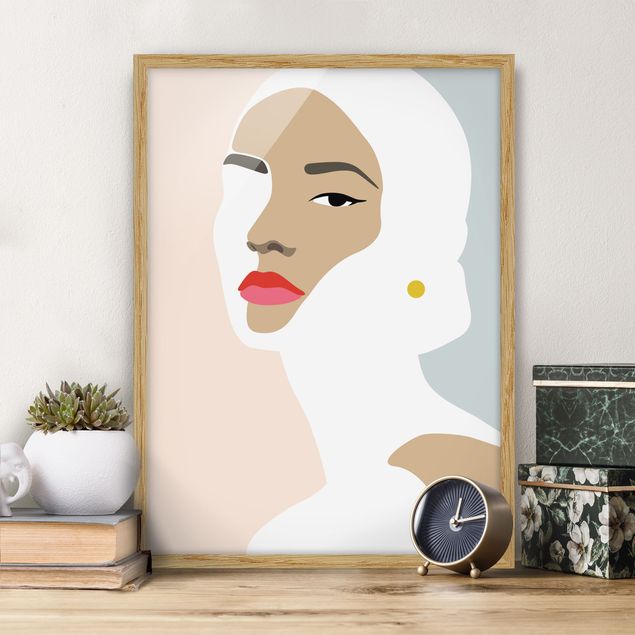 Framed poster - Line Art Portrait Woman Pastel Grey