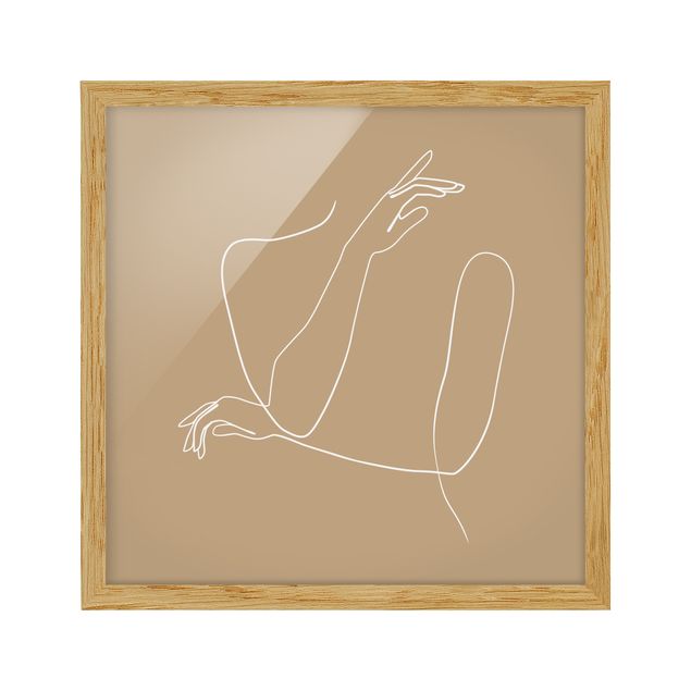 Framed poster - Line Art Hands Woman Beige